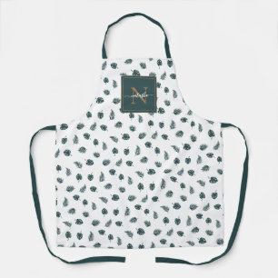 Green Monstera Palm Leaves Botanical with Monogram Apron