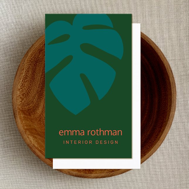 Green  Monstera Tropical Leaf  Interior Design Business Card (Creator Uploaded)