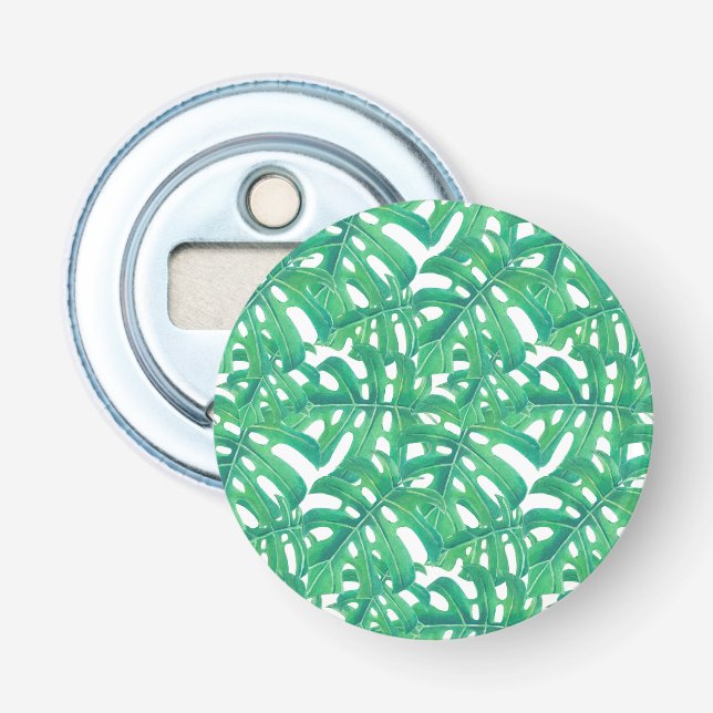 Green monstera tropical leaves pattern bottle opener (Front)