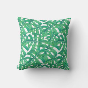 Green monstera tropical leaves pattern cushion