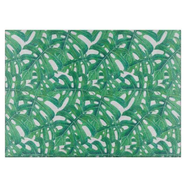 Green monstera tropical leaves pattern cutting board (Front)