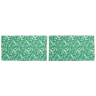 Green monstera tropical leaves pattern pillowcase