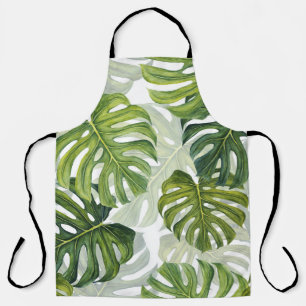 Green Monstera Tropical Watercolor Apron
