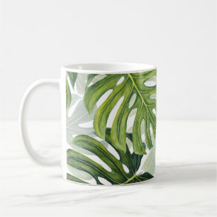 Green Monstera Tropical Watercolor Coffee Mug