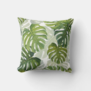 Green Monstera Tropical Watercolor Cushion