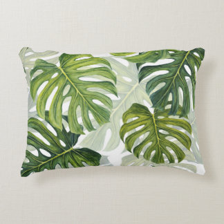 Green Monstera Tropical Watercolor Decorative Cushion