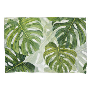 Green Monstera Tropical Watercolor Pillowcase