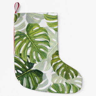 Green Monstera Tropical Watercolor Small Christmas Stocking