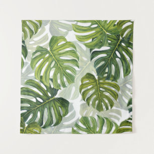 Green Monstera Tropical Watercolor Tapestry