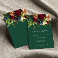 Green Moody Floral Burgundy Wedding Save the Date