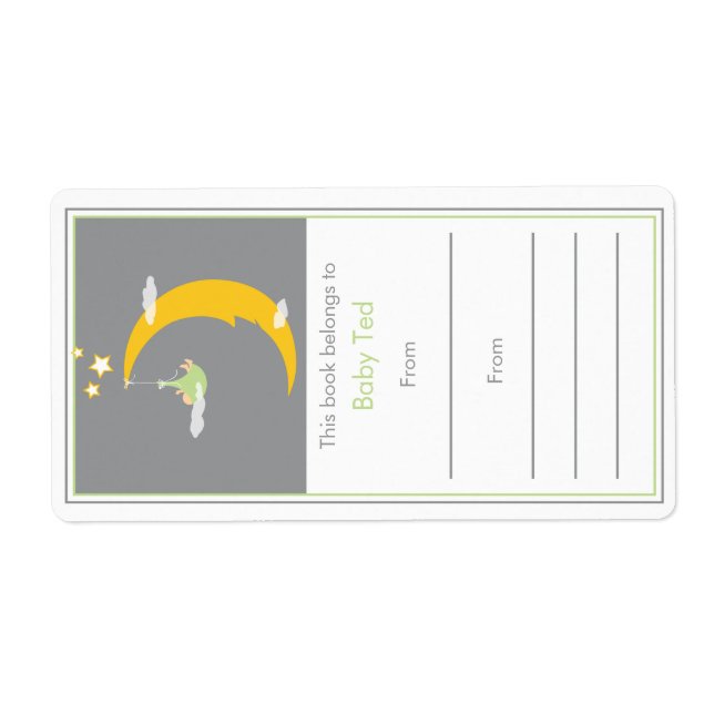 Green Moon and Stars Bookplate (Front)