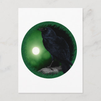 Green Moon Black Raven Goth Halloween Animal Postcard