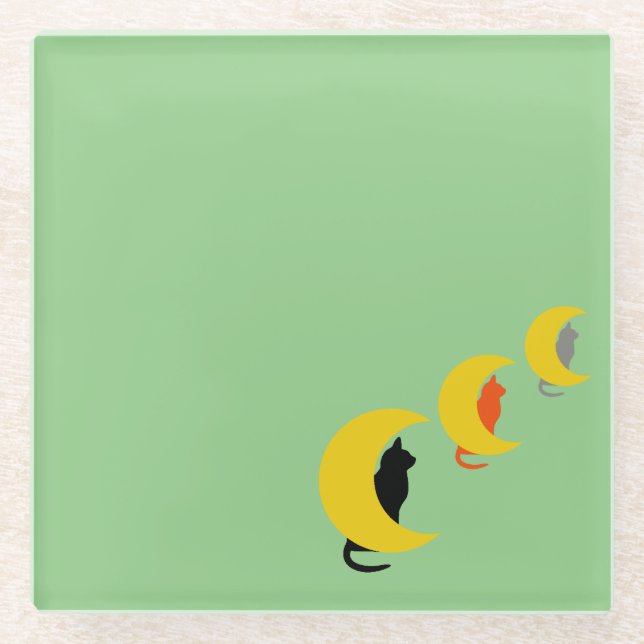 Green Moon Cat Coaster (Front)