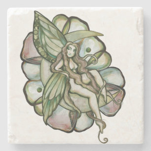 Green Moon Fairy Flower MoonChild Fairies Stone Coaster