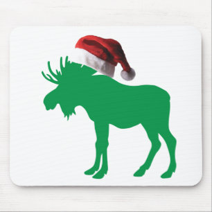 Green Moose with a Santa Claus Hat for Chroistmas Mouse Mat