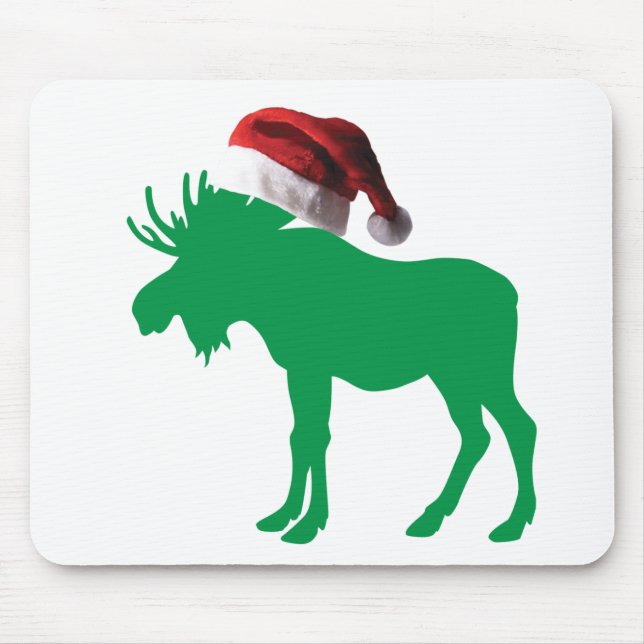 Green Moose with a Santa Claus Hat for Chroistmas Mouse Mat (Front)