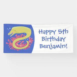 Green moray eel funny cartoon illustration banner