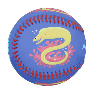 Green moray eel funny cartoon illustration baseball