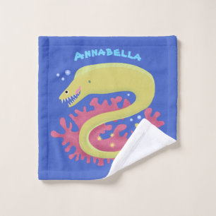 Green moray eel funny cartoon illustration bath towel set
