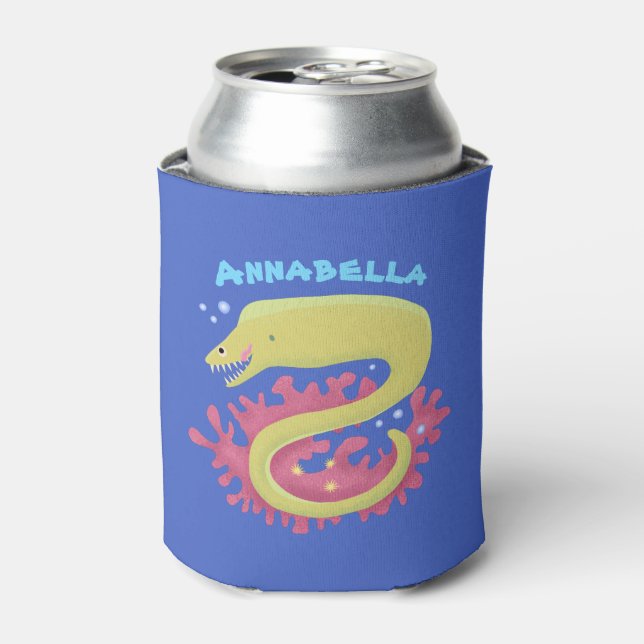 Green moray eel funny cartoon illustration can cooler (Can Front)