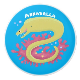 Green moray eel funny cartoon illustration ceramic knob