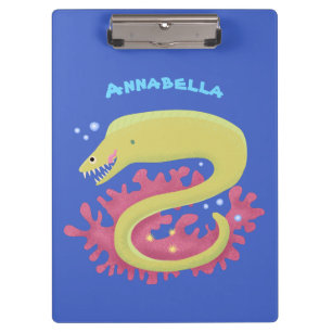 Green moray eel funny cartoon illustration clipboard