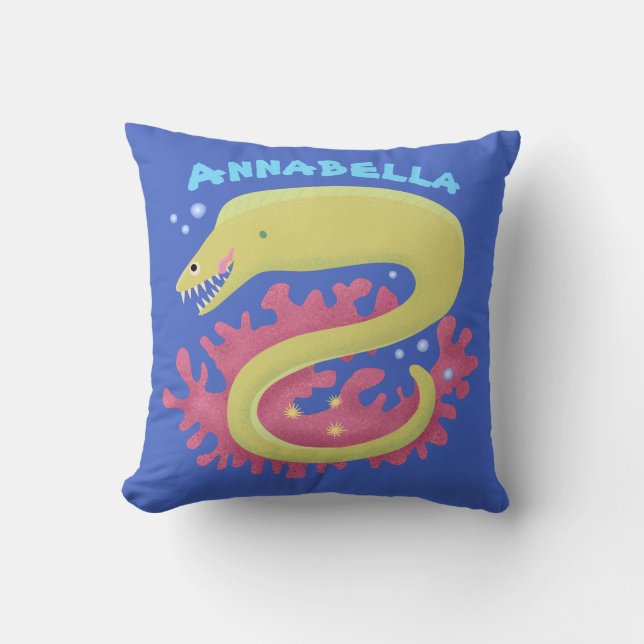 Green moray eel funny cartoon illustration cushion (Front)