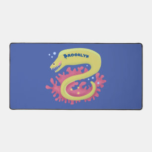 Green moray eel funny cartoon illustration desk mat