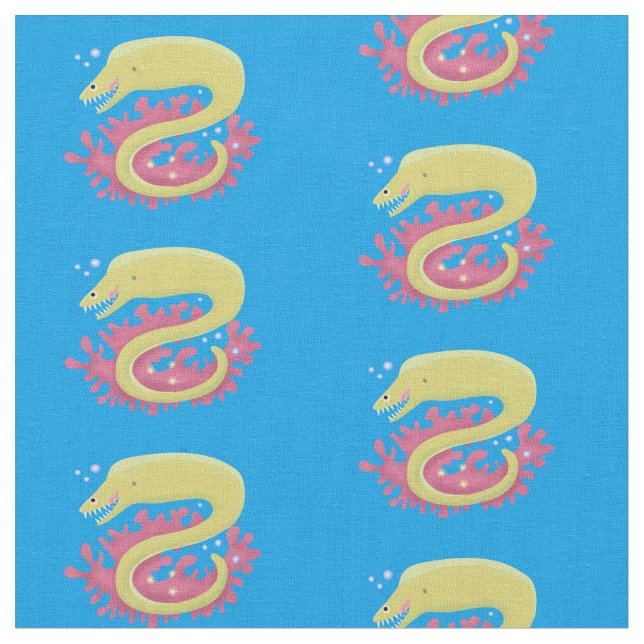 Green moray eel funny cartoon illustration fabric (Close Up)