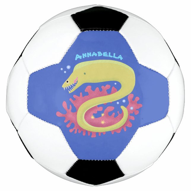 Green moray eel funny cartoon illustration football (Front)