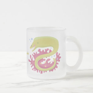 Green moray eel funny cartoon illustration frosted glass coffee mug