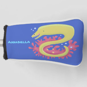 Green moray eel funny cartoon illustration golf head cover