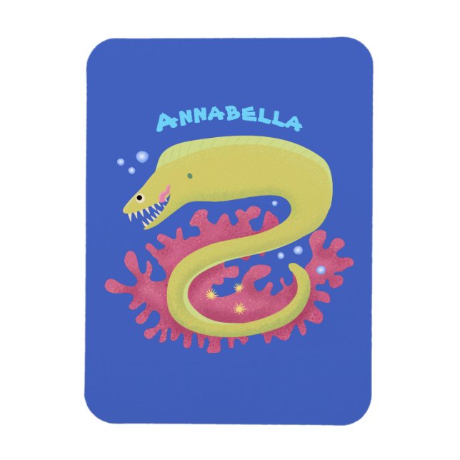 Green moray eel funny cartoon illustration magnet (Vertical)
