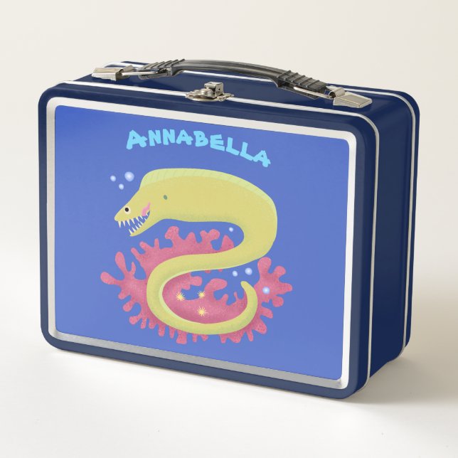 Green moray eel funny cartoon illustration metal lunch box (Front)