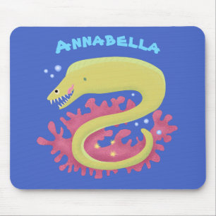 Green moray eel funny cartoon illustration mouse mat