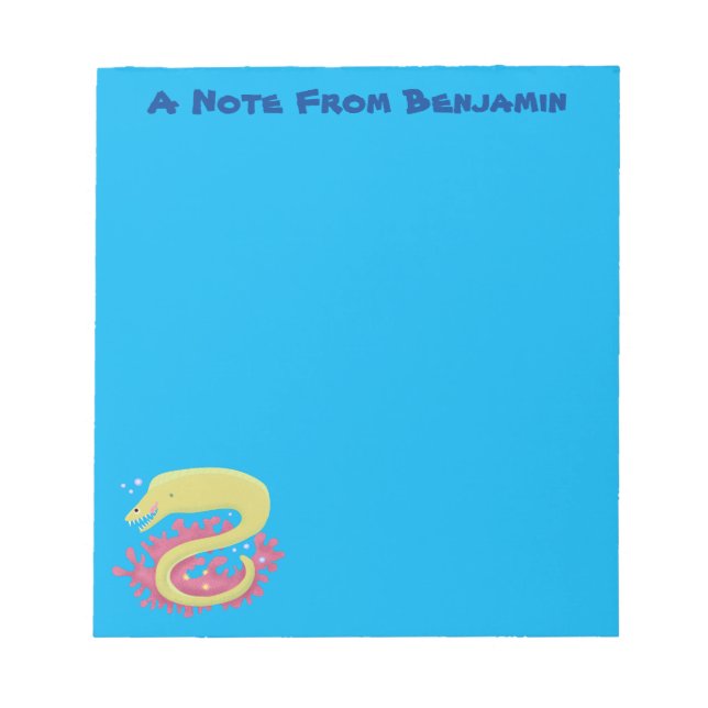 Green moray eel funny cartoon illustration notepad (Front)