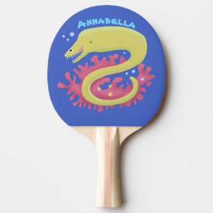 Green moray eel funny cartoon illustration ping pong paddle