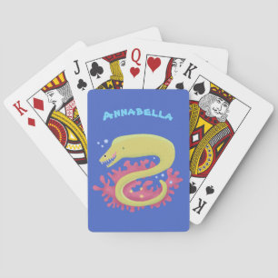 Green moray eel funny cartoon illustration playing cards