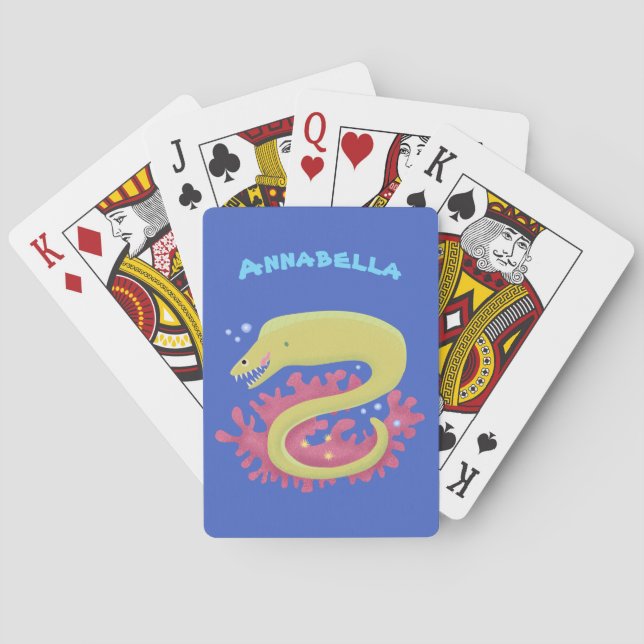 Green moray eel funny cartoon illustration playing cards (Back)