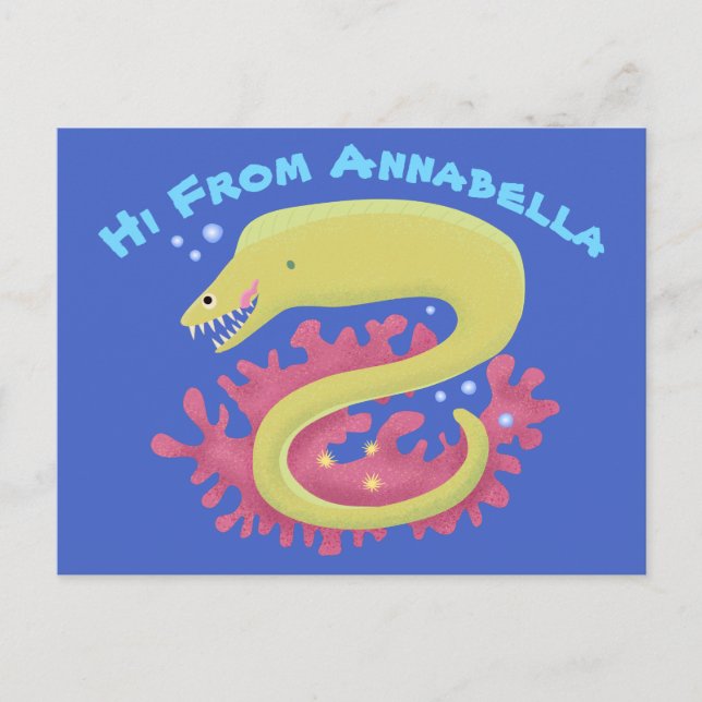 Green moray eel funny cartoon illustration postcard (Front)