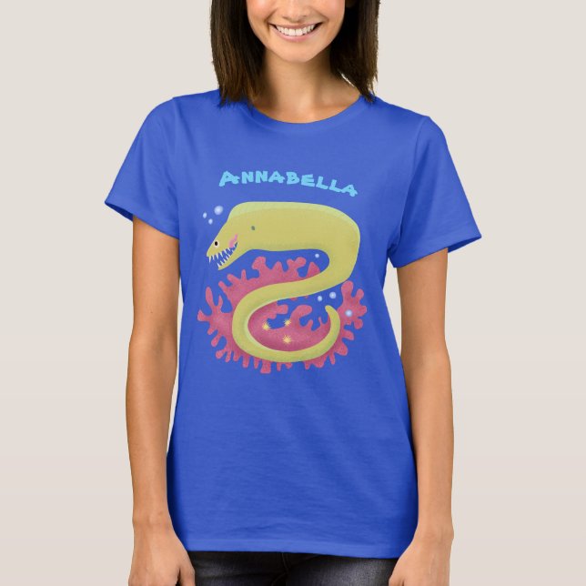 Green moray eel funny cartoon illustration T-Shirt (Front)