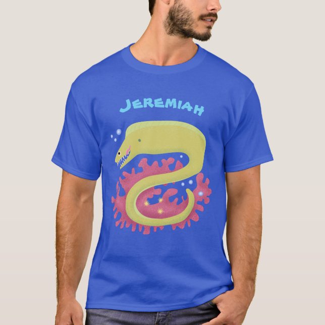 Green moray eel funny cartoon illustration T-Shirt (Front)