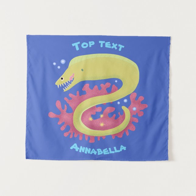 Green moray eel funny cartoon illustration tapestry (Front (Horizontal))