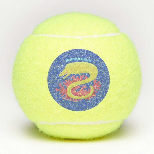Green moray eel funny cartoon illustration tennis balls (Front)