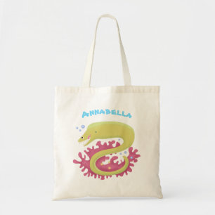 Green moray eel funny cartoon illustration tote bag