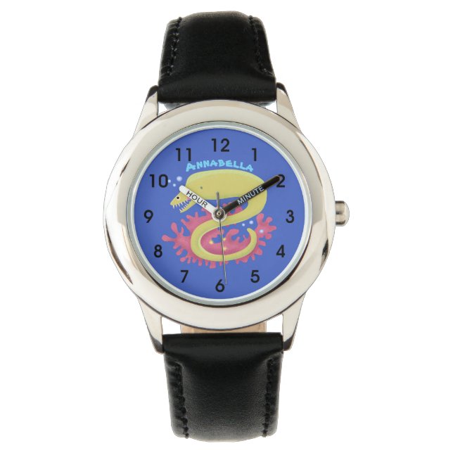 Green moray eel funny cartoon illustration watch (Front)