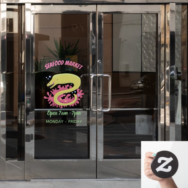 Green moray eel funny cartoon illustration window cling (Office Door)