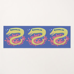 Green moray eel funny cartoon illustration yoga mat