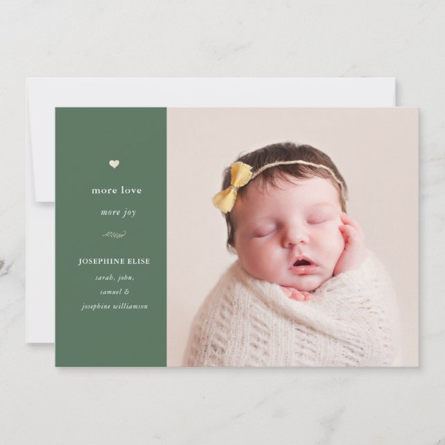 Green More Love, More Joy | Holiday Birth Announce Card (Front)