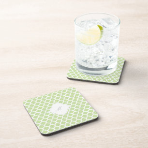 Green Moroccan Pattern with Monogram Cork Coasters